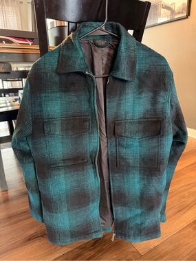 H&M Men’s Green Black Plaid Zip Jacket Quilted Lined Size Small